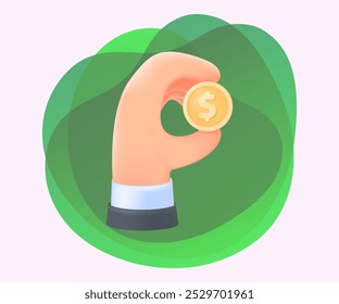 Mão de homem de negócios segurando dólar de ouro ícone 3D. Economia de dinheiro, lucro financeiro e investimento de man 3D vetor ilustração em fundo abstrato. Finanças, moeda, conceito de riqueza