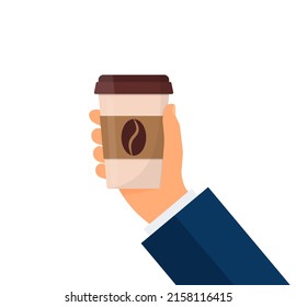 hand of businessman holding hot coffee cup,business coffee shop,flat design Eps 10