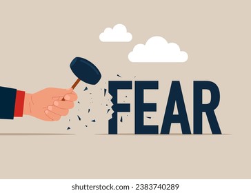 Hand businessman holding sledgehammer hitting FEAR word. Vector illustration - Powered by Shutterstock - Get 15% off with code: PIKWIZARD15