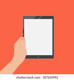 Hand Of Businessman Holding Tablet,flat Design,business Concept,vector Eps10