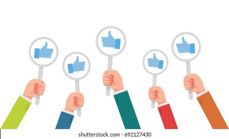 hand of businessman, many hands with thumbs up feedback vector illustration