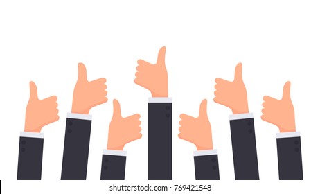 Hand of businessman, many hands with thumbs up feedback vector illustration