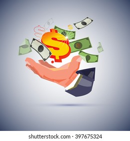 hand of businessman with money. creating money concept. - vector illustration