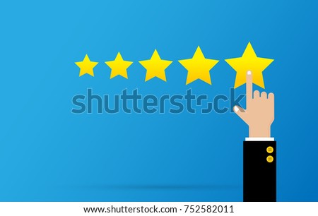 Hand of businessman pointing five star symbol to increase rating of company, Vector illustration