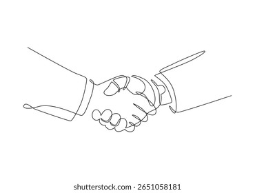 Hand of Businessman and robot shaking hands, Collaboration between humans and artificial intelligence, Continuous outline drawing, Business line art drawing concept, Vector design illustration.

