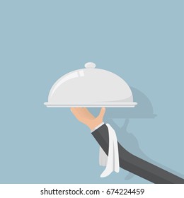 hand of businessman serving tray,flat design