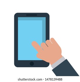 hand of businessman with smartphone in white background