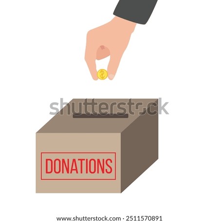 Hand of Businessman Throwing a Donation Coin into the Box. Tips and monetary help concept vector art