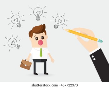hand of businessman using a pencil draw a light bulb ideas doodle. keeping support employees happy and motivated