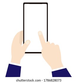 Hand of businessman using smartphone and touch sceen vector.