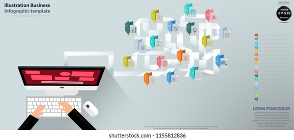 Hand Businessman  working with Computer, with  Paper fold,Folder icon,app icon,Infographic template.
