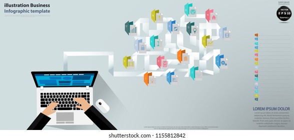 
Hand Businessman  working with Laptop,with  Paper fold,Folder icon,app icon,Infographic template.
