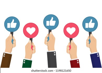 Hand of businessman,many hands with thumbs up feedback. Vector illustration.