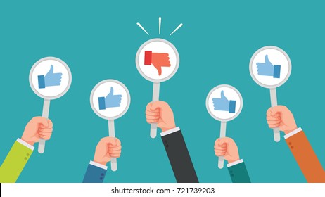 hand of businessman,many hands with thumbs up but get one disagree or dislike feedback  vector illustration