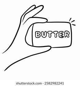 Hand with butter black line for logo, branding, packaging design