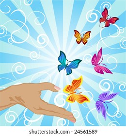hand and butterflies