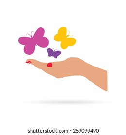 hand with butterfly color vector