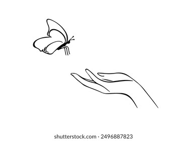 Dibujo de Vector de una línea continua de mariposa a mano. Plantilla de estilo con silueta de mariposa Abstractas en estilo lineal minimalista de moda. Concepto de amor o ayuda para el diseño moderno