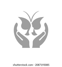 Hand Butterfly logo design. Spa logo with Hand concept vector. Hand and Butterfly logo design