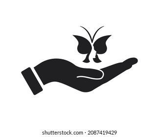 Hand Butterfly logo design. Spa logo with Hand concept vector. Hand and Butterfly logo design