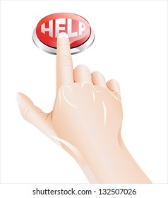 Hand and button Help isolated on white background