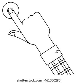 Hand and button - outline  isolated illustration