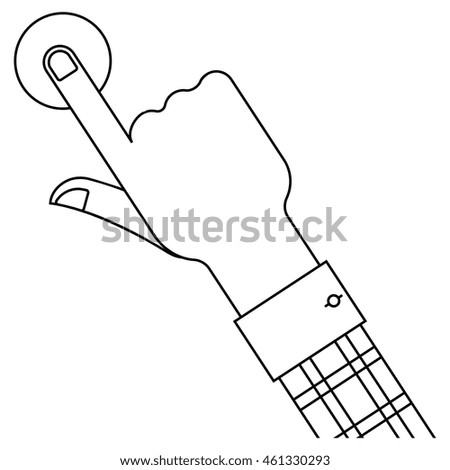 Hand and button - outline  isolated illustration