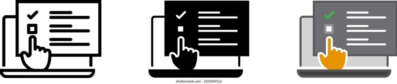 Hand mit der Schaltfläche, die das Umfragesymbol symbolisiert, Vektorgrafik