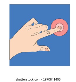 hand with button, turn on, turn off.