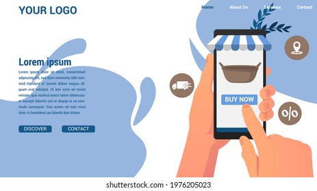 Hand Buying, Ordering Online Using Phone Premium Vector.