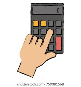 hand with calculator device isolated icon