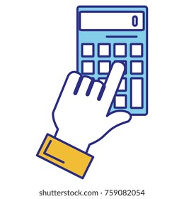 hand with calculator device isolated icon
