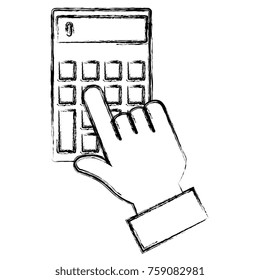 hand with calculator device isolated icon