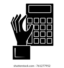 hand with calculator device isolated icon