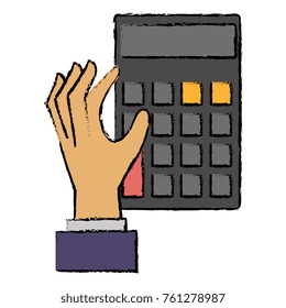 hand with calculator device isolated icon