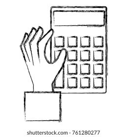hand with calculator device isolated icon