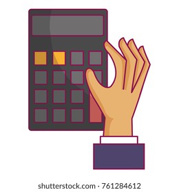 hand with calculator device isolated icon