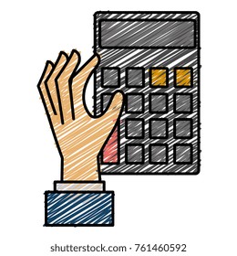 hand with calculator device isolated icon