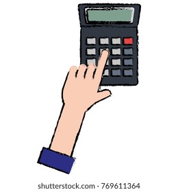 hand with calculator device isolated icon
