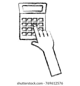 hand with calculator device isolated icon