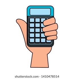 hand with calculator math digital device