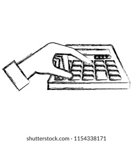 hand with calculator math isolated icon