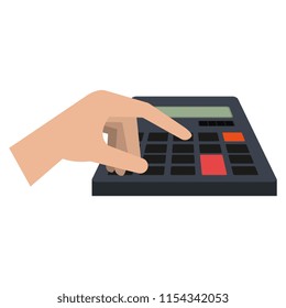 hand with calculator math isolated icon