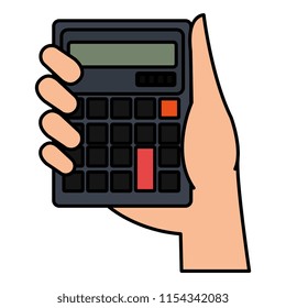 hand with calculator math isolated icon