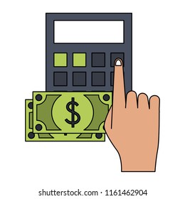 Hand with calculator and money