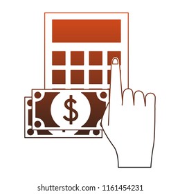 Hand with calculator and money red lines