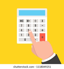 Hand with calculator. Vector Illustration.