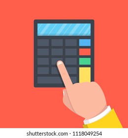 Hand with calculator. Vector Illustration.