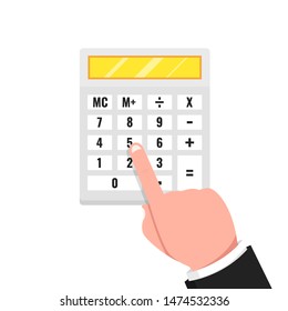 Hand with calculator. Vector Illustration.