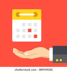 Hand and calendar flat illustration concept. Modern flat design elements for web banners, web sites, printed materials, infographics. Creative vector illustration